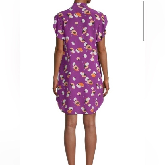 EUC Equipment Femme Floral Printed Ruffle Sleeve Pockets Silk Shirtdress M - Picture 6 of 12